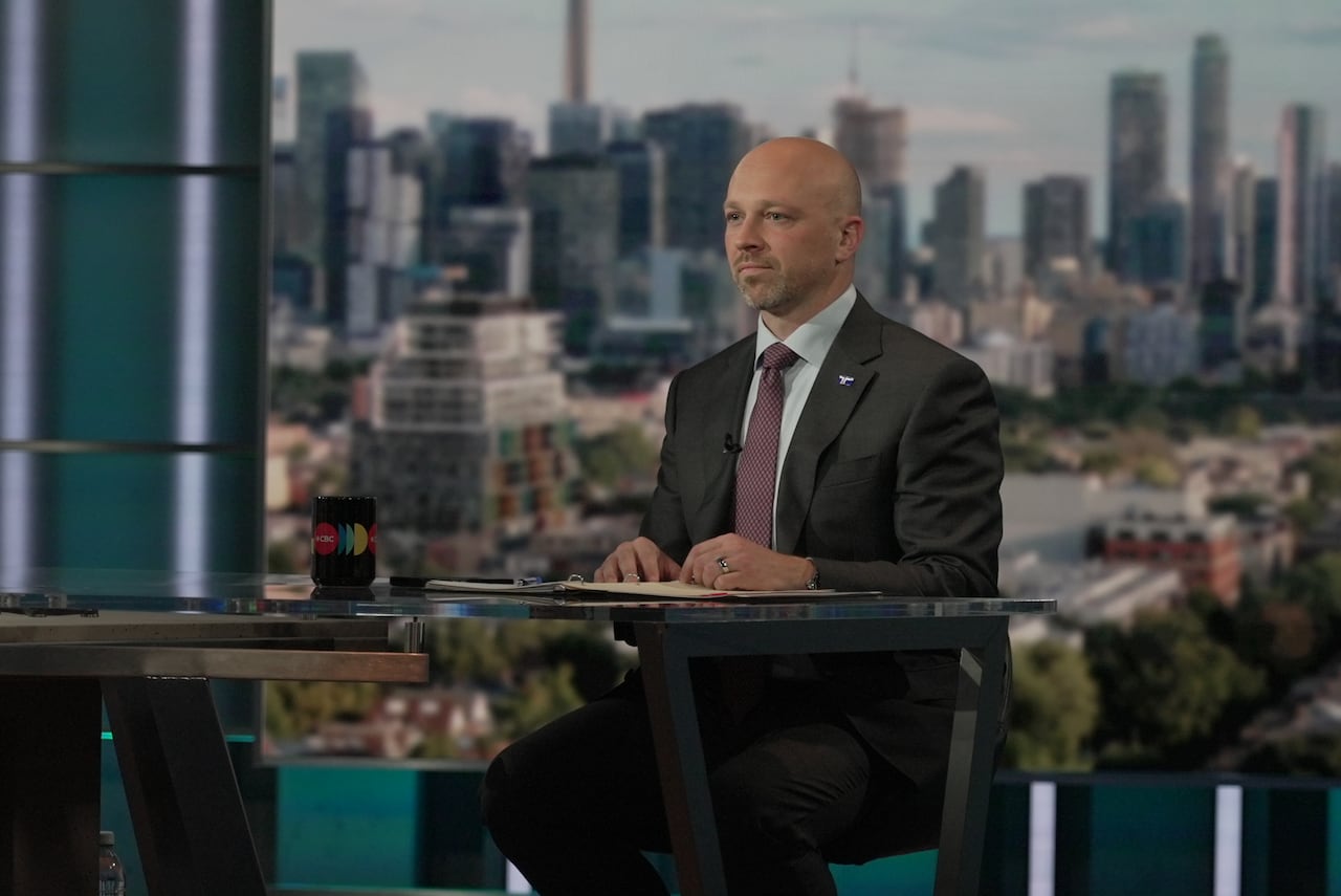 Incumbent Mayor Olivia Chow and Coun. Brad Bradford face off in a debate at the CBC Broadcasting Centre in Toronto on Oct. 8, 2026. The debate is hosted by CBC Radio host Chris Glover. (Voters go to the polls on Oct. 26.)