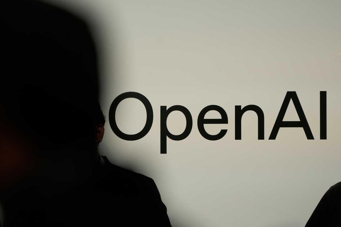 A person in silhouette stands in front of a screen showing OpenAI's logo.