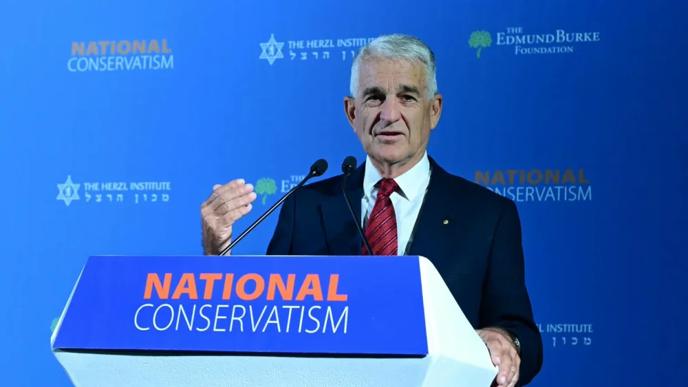 Australian former deputy prime minister John Anderson speaks at the NatCon conference in Jerusalem, Israel on Oct. 7, 2026. Photo courtesy of NatCon.