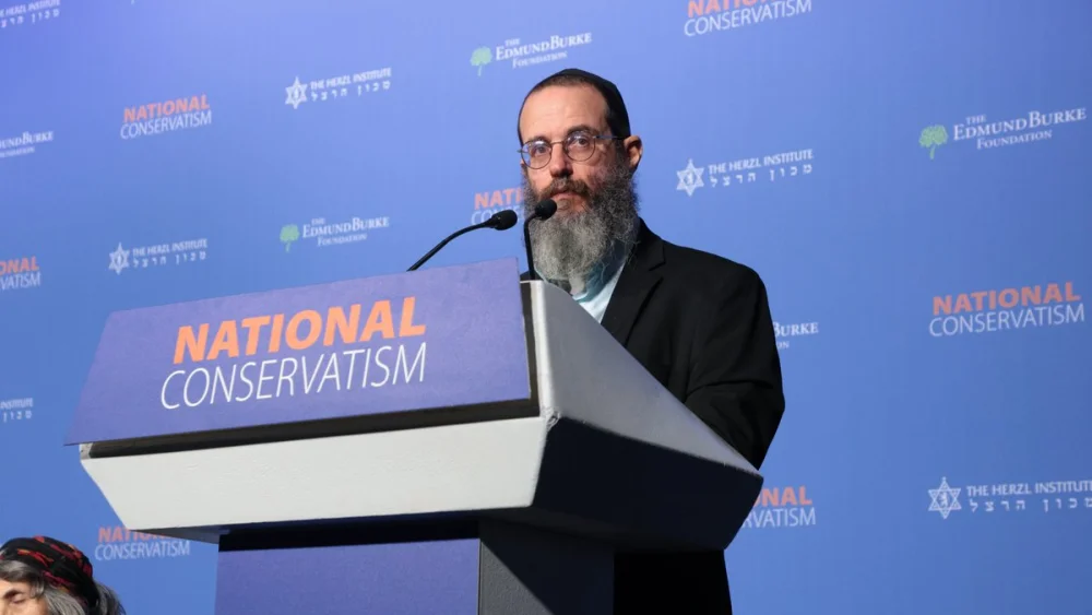 Rabbi Nir Menussi speaks at the NatCon conference in Jerusalem, Israel on Oct. 6, 2026. Photo courtesy of NatCon.