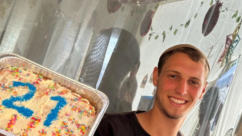 IDF paratrooper Binyamin Meir Airley, who was killed in action in the northern Gaza Strip on Nov. 18, 2023, celebrating his 21st birthday. Credit: Courtesy of the Airley family.