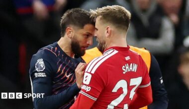 Tottenham's Rodrigo Bentancur and Manchester United's Luke Shaw go head-to-head