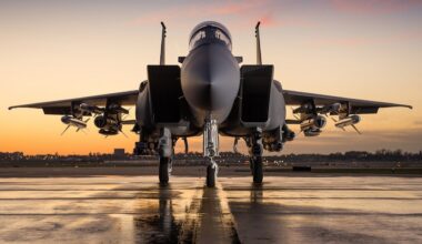 F-15 Aircraft #2 on Tarmac at Sunset with Weapons in Saudi Arabia. Image Credit: Boeing.