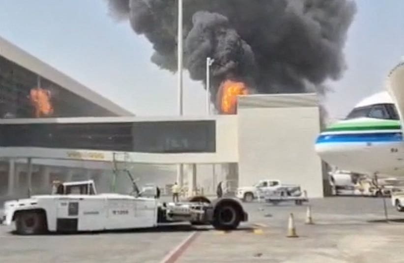 Smoke and flames rise from King Khalid Airport, after Yemen's Iran-backed Houthis said they attacked the airport, in Riyadh Sunday, 11th October 2026