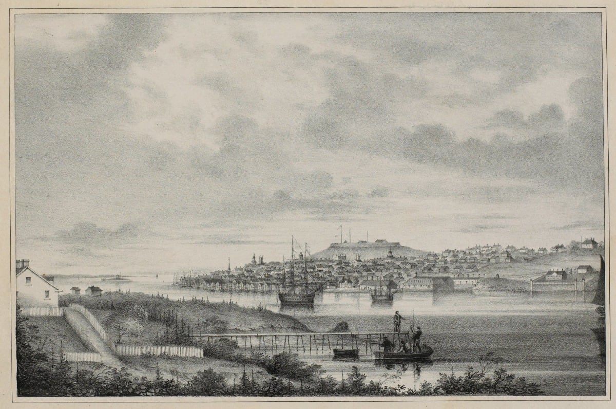 A lithograph of a 19th century view of Halifax.