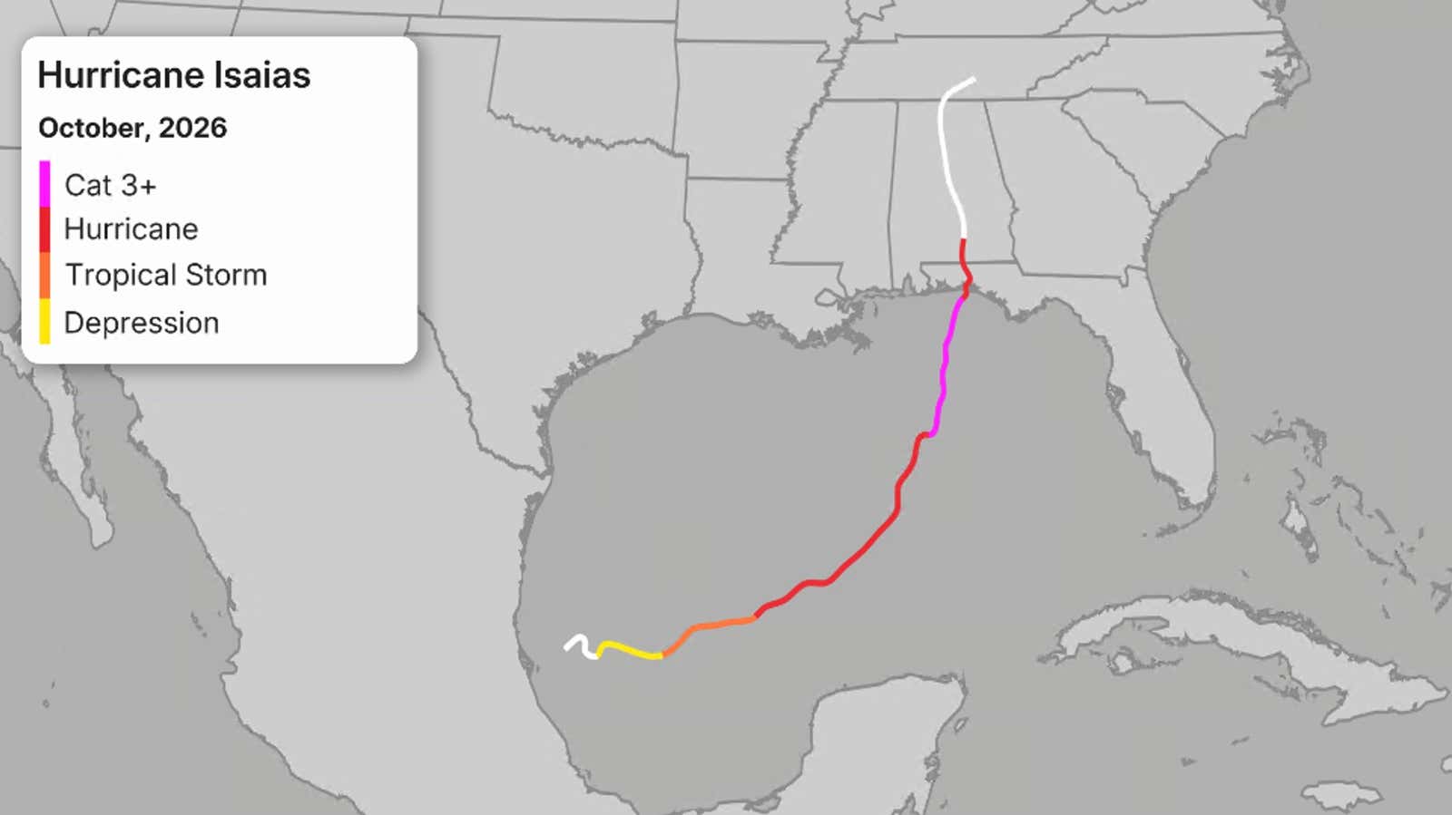 This image shows the track history of Hurricane Isaias.