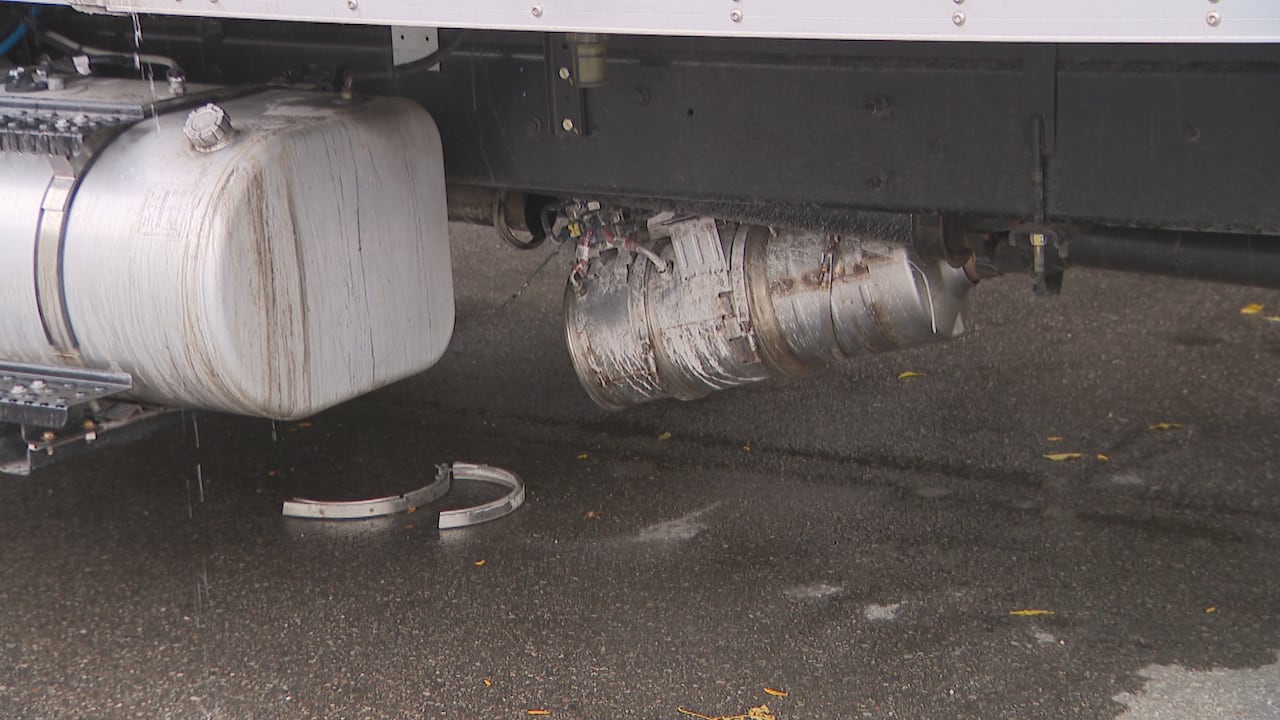 Ruined exhaust system on bottom of truck