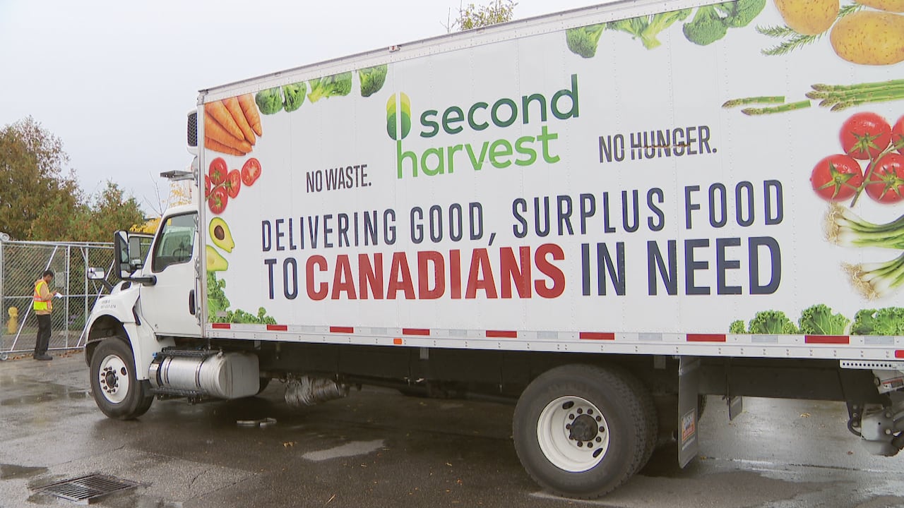 Truck with advertising on side