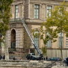 A basket lift used by thieves is seen at the Louvre museum on Sunday in Paris.