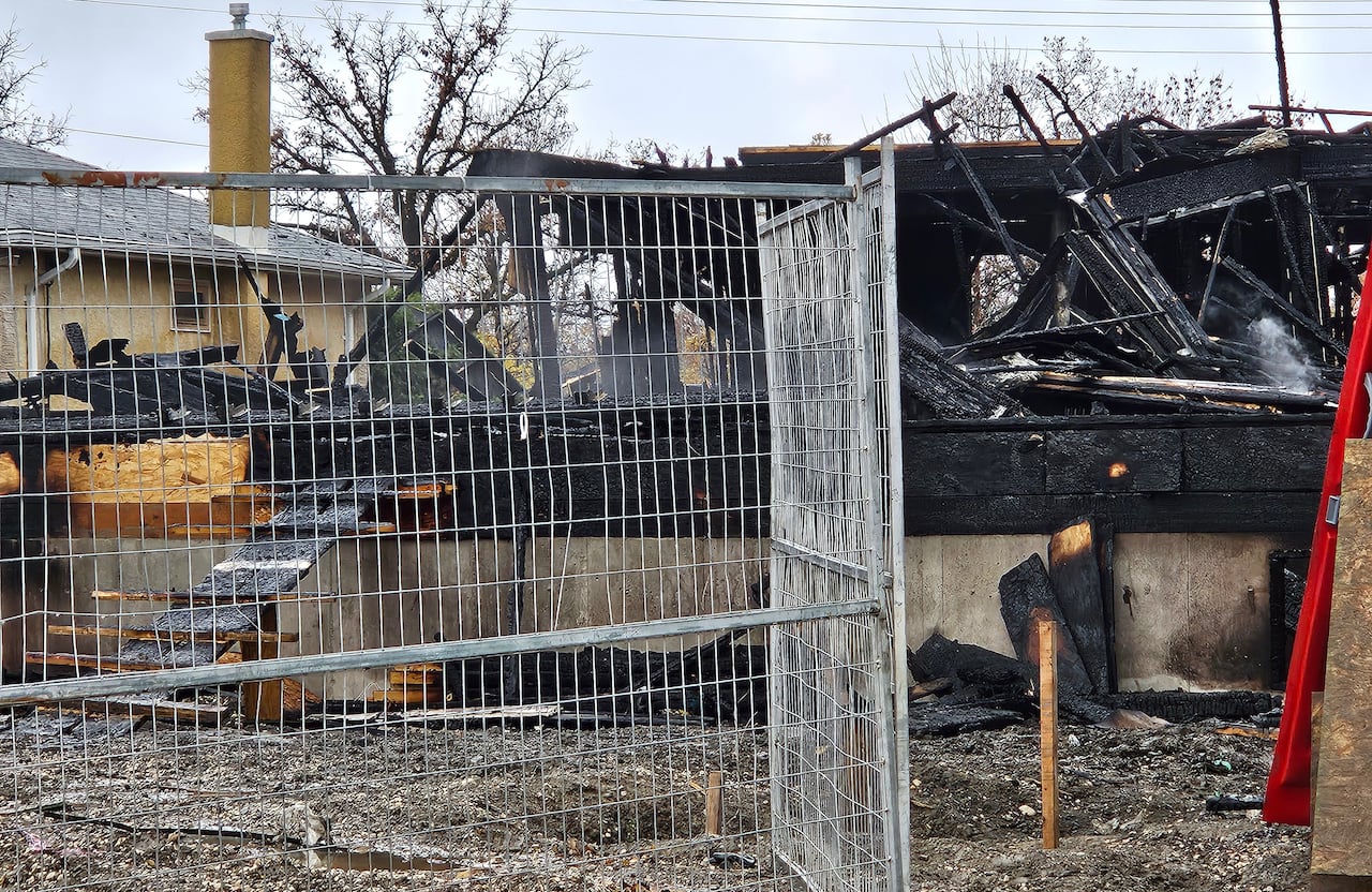 A burned building that was under construction.