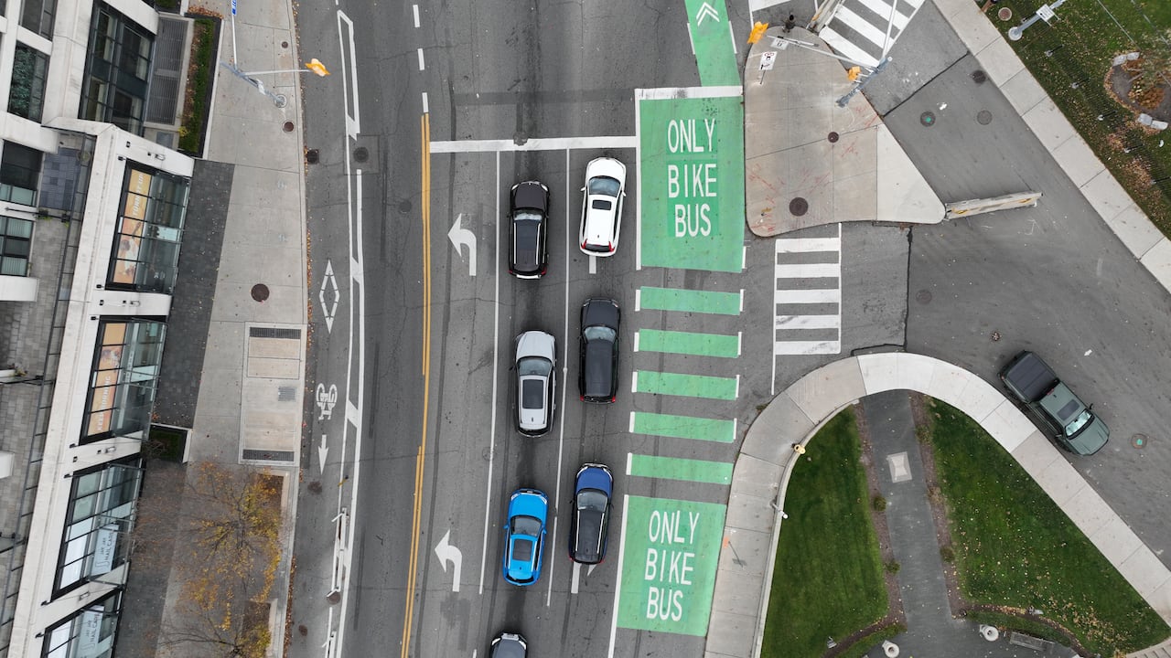 Aerial (drone) images of Bloor West and Bike Lanes around Jane st and the Humber River