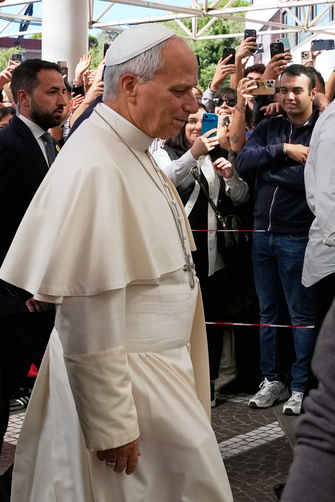 Pope Leo XIV arrives at the Agostino Gemelli Polyclinic in Rome, Tuesday, Oct. 13, 2026, where doctors operated to remove a lung nodule.