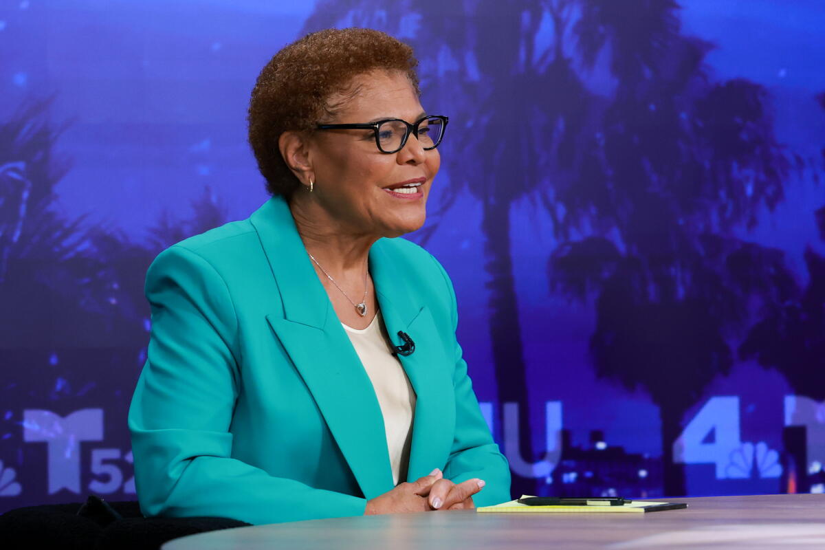 Incumbent Mayor Karen Bass during a debate against City Councilmember Nithya Raman.