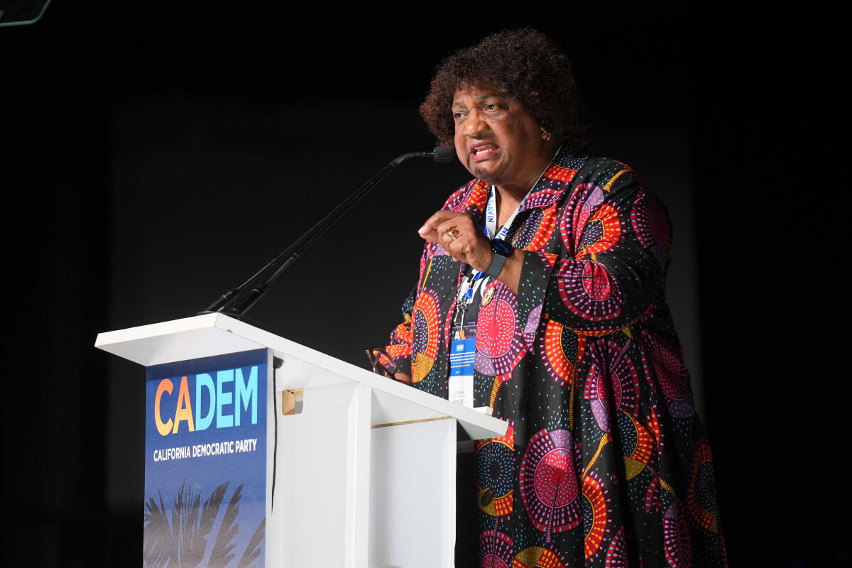 California Secretary of State Dr. Shirley N. Weber speaks at the California Democratic State Convention
