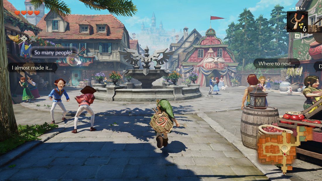 The busy central plaza of Hyrule Castle Town.