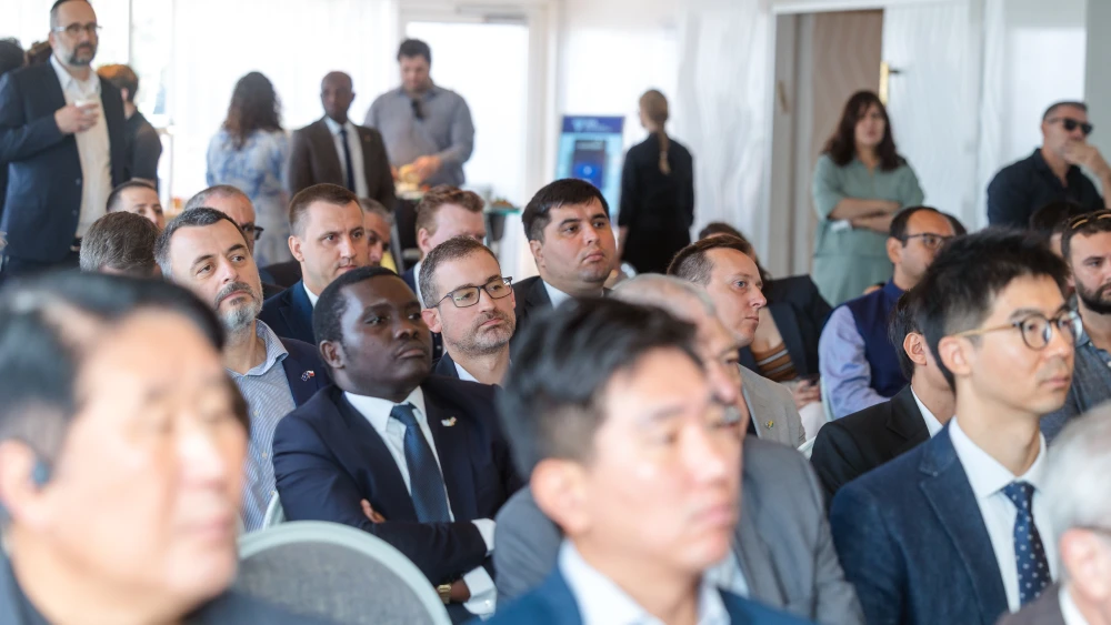The audience, comprising mostly foreign diplomats, listen to speakers at the conference hosted by the Jerusalem Center for Security and Foreign Affairs, Tel Aviv, Oct. 13, 2026. Photo by Ingrid Muller/JCFA.