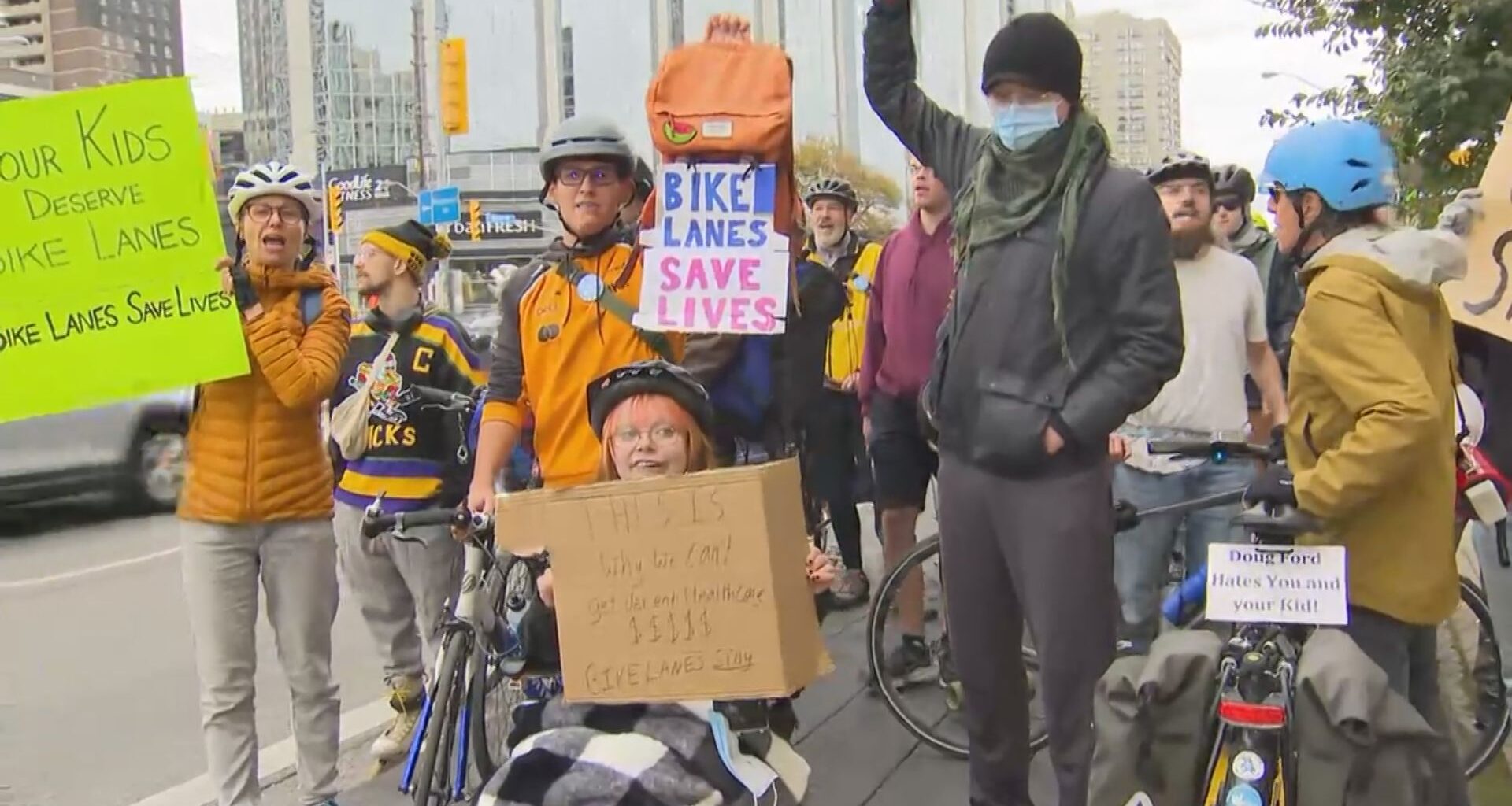 Person in wheelchair arrested at protest as bike lane removal work underway in Etobicoke