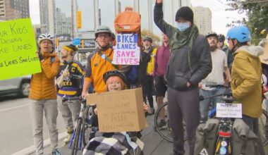 Person in wheelchair arrested at protest as bike lane removal work underway in Etobicoke