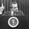 In this Nov. 17, 1973 file photo, President Richard Nixon speaks near Orlando, Fla. to the Associated Press Managing Editors annual meeting. Nixon told the APME "I am not a crook."