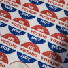 Democrats are trying to rebuild trust among Latino voters, and turning to content creators for help. Above, Spanish language voting stickers which read "He Votado Hoy" ("I Voted Today") at a Philadelphia polling place in 2019.
