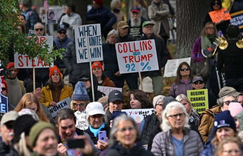 Crowd in Portland rallies around electing Maine Democrats on ‘No Kings Day’
