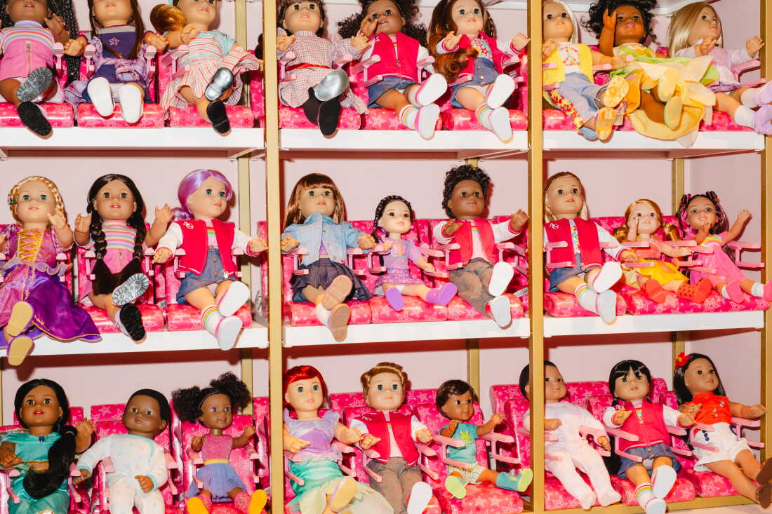Rows of dolls are displayed on shelves in the American Girl café in New York City on September 24, 2026.