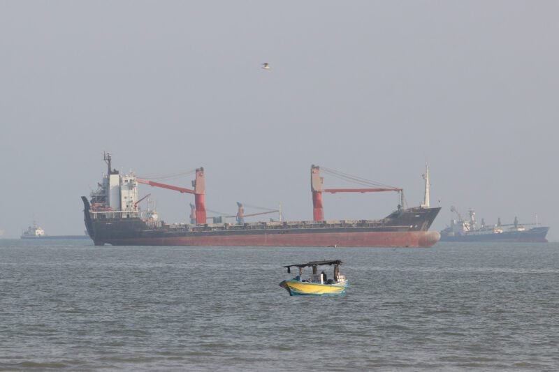 Vessels in the Strait of Hormuz near the beach of Bandar Abbas