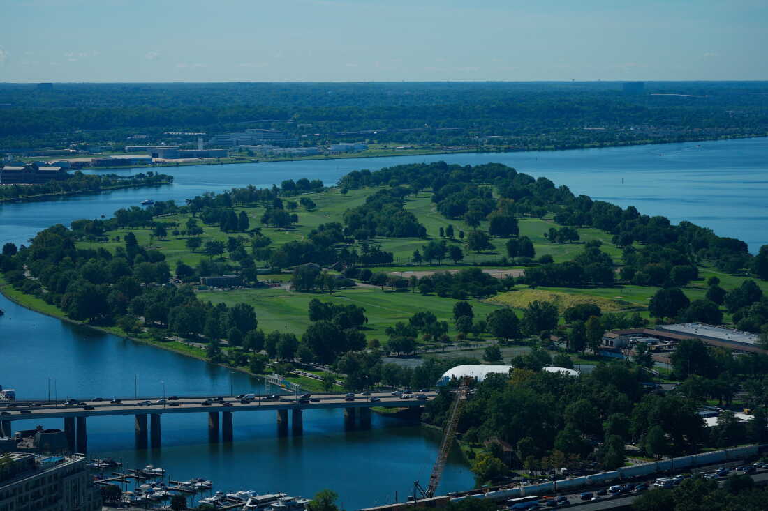 The East Potomac Park Golf Course is seen from the Washington Monument, Tuesday, Sept. 15, 2026, in Washington.