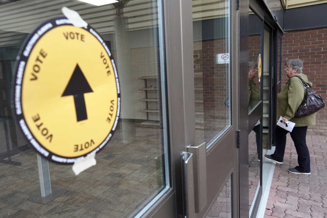 A voting location in Wainwright, Alberta, is seen on Monday, Oct. 19, 2026.