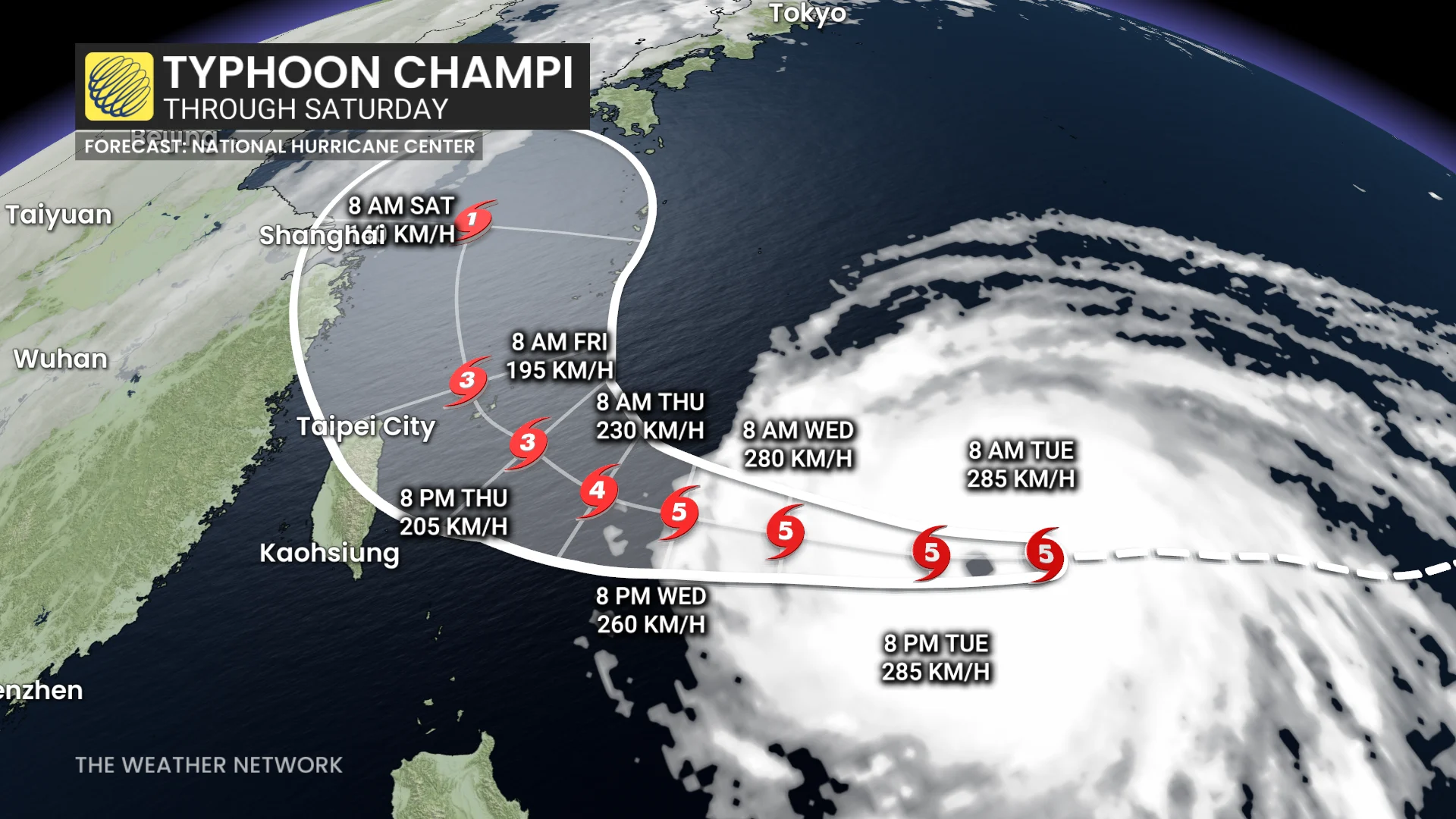 Typhoon Champi forecast track through Saturday