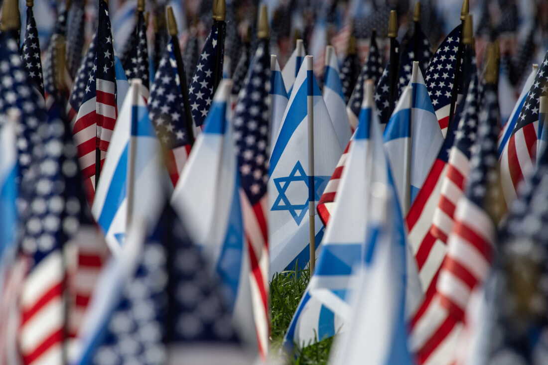 In this file photo from 2023, U.S. and Israeli flags fill a field in Boston, Massachusetts.