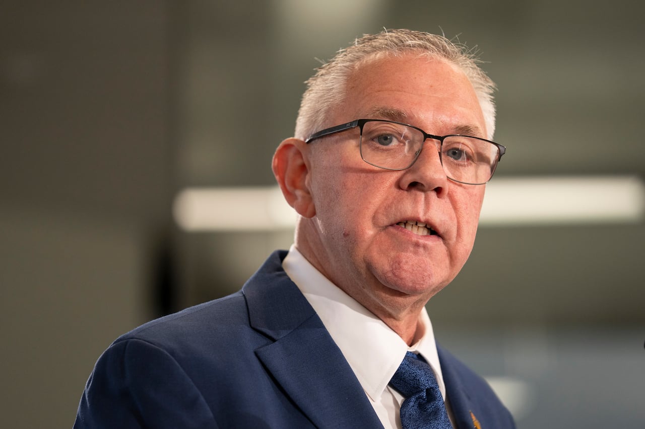 Lorne Doerkson speaks during a provincial campaign policy announcement.