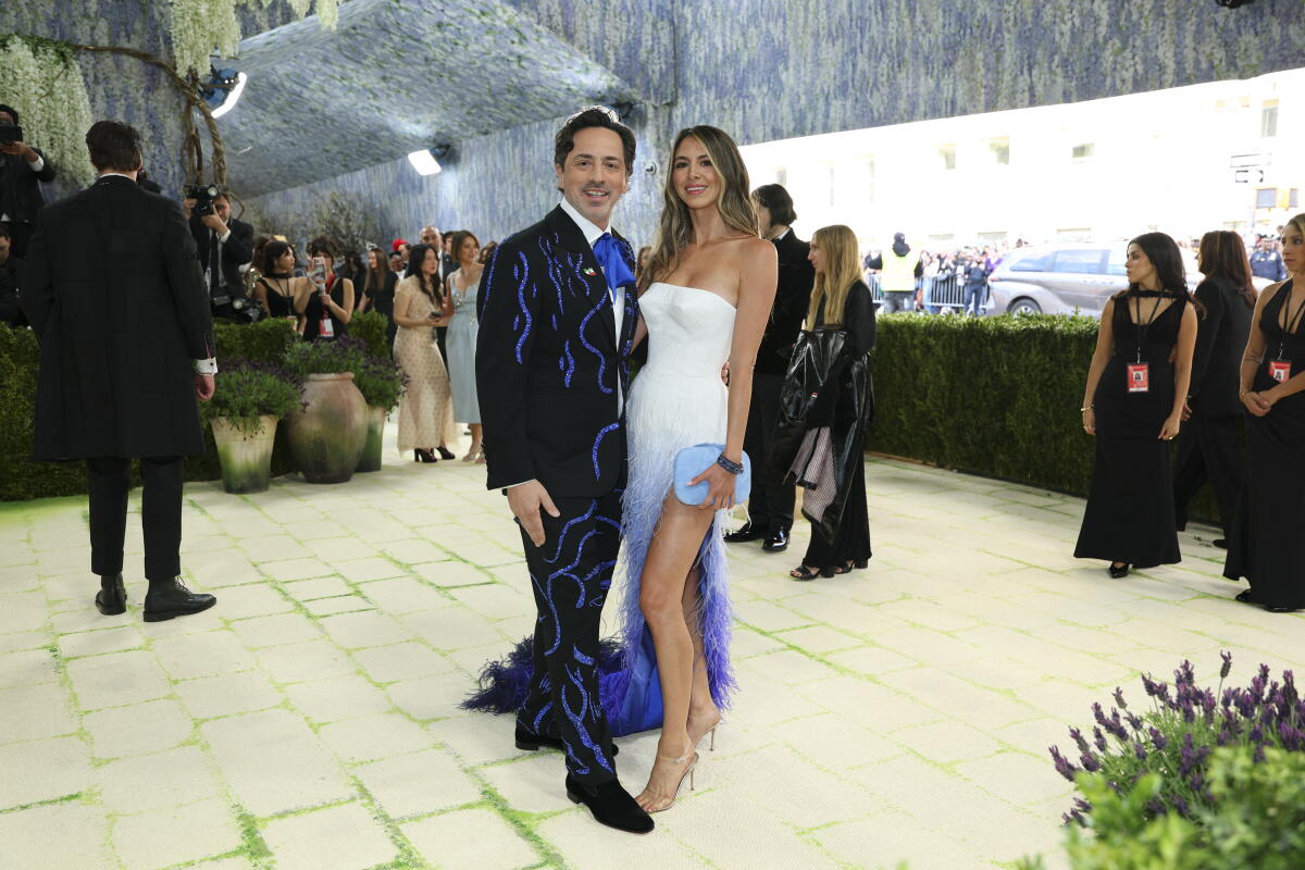 US tech entrepreneur Sergey Brin and Gerelyn Gilbert-Soto arrives for the 2026 Met Gala