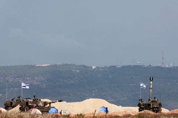 Israeli tanks are positioned near Israel's border with Lebanon, in northern Israel. File Photo