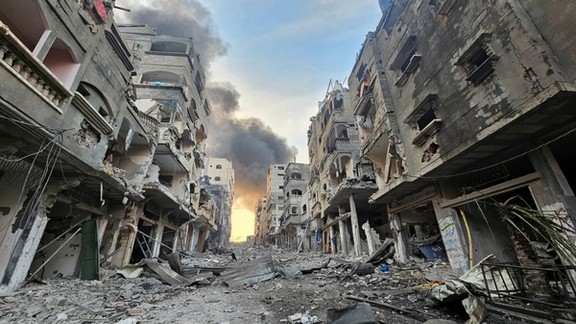 A view shows houses and buildings destroyed in Israeli strikes, in Jabalia in the northern Gaza Strip. File Photo