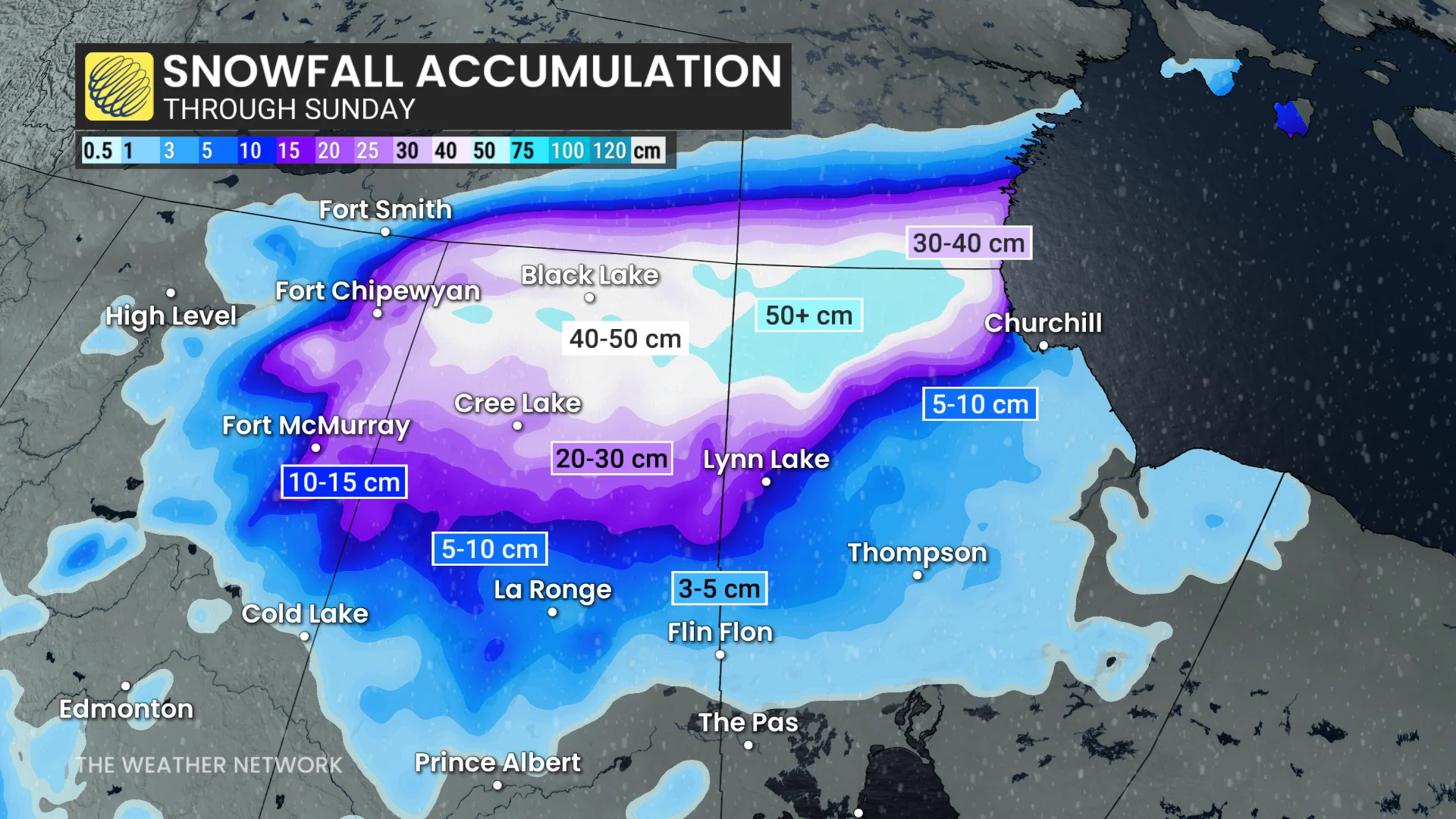Prairies snowfall accumulation through Sunday