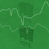 An illustration that shows line charts and voting signs with American flags.