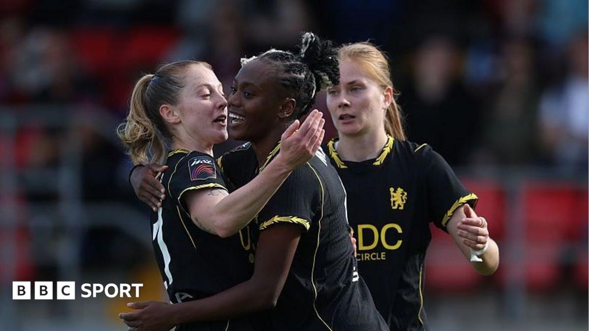 Melvine Malard (centre) celebrates scoring for Chelsea against West Ham in the Women's Super League