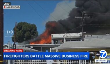 Flames rip through Inglewood strip mall, causing roof to collapse at 2 businesses