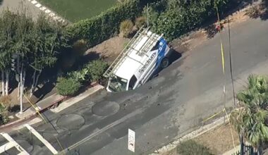 Massive sinkhole nearly swallows van on residential street in Los Feliz after water main break