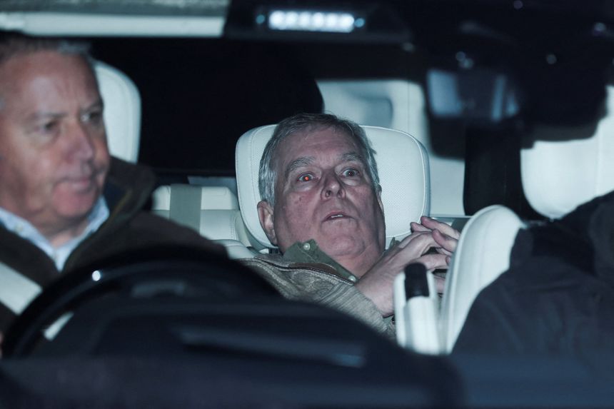 Andrew Mountbatten-Windsor leaves Aylsham Police Station on February 19 after he was questioned by UK police on suspicion of misconduct in public office.