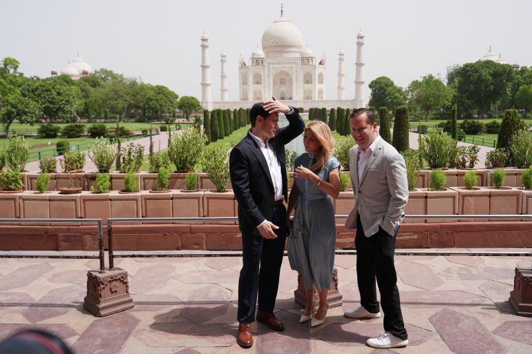 Rubio and his wife, Jeanette Rubio, appear with Ambassador to India Sergio Gor, also the US special envoy for South and Central Asia, at the Taj Mahal in Agra, India, on May 25, 2026