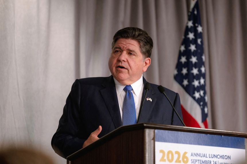 Illinois Gov. JB Pritzker speaks during an Illinois Chamber of Commerce luncheon in Chicago, on September 24.