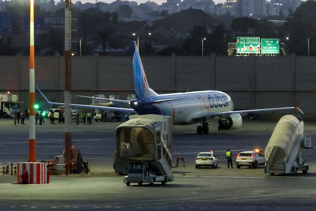 Passengers from a FlyDubai flight to Israel from United Arab Emirates that was diverted to Saudi Arabia after an emergency...