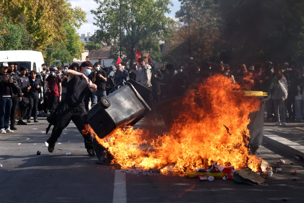 French high school and university students protest in Saint-Denis near Paris