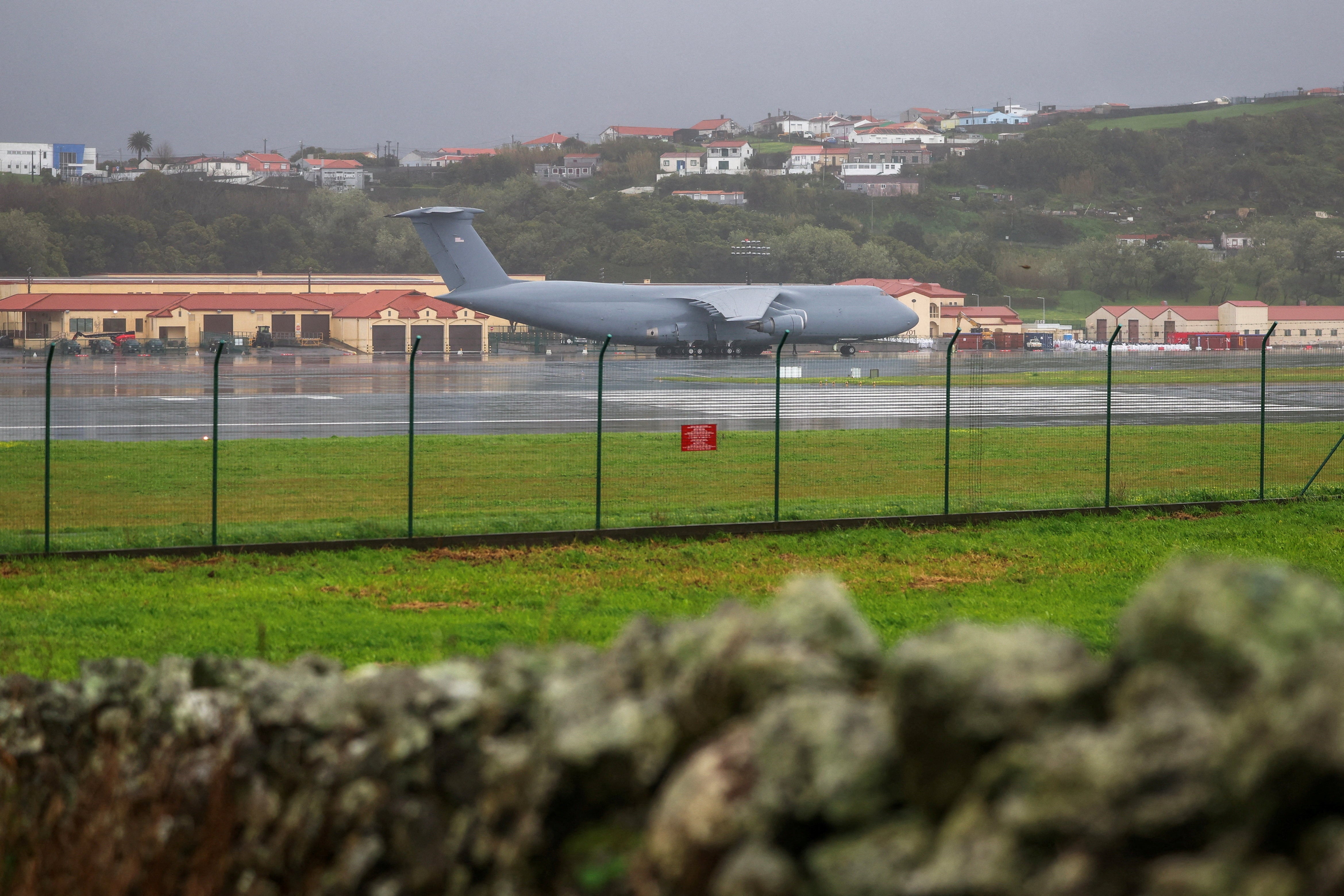 A U.S. military plane on the tarmac of Lajes air base in Terceira island, Azores, Portugal, February 21, 2026.