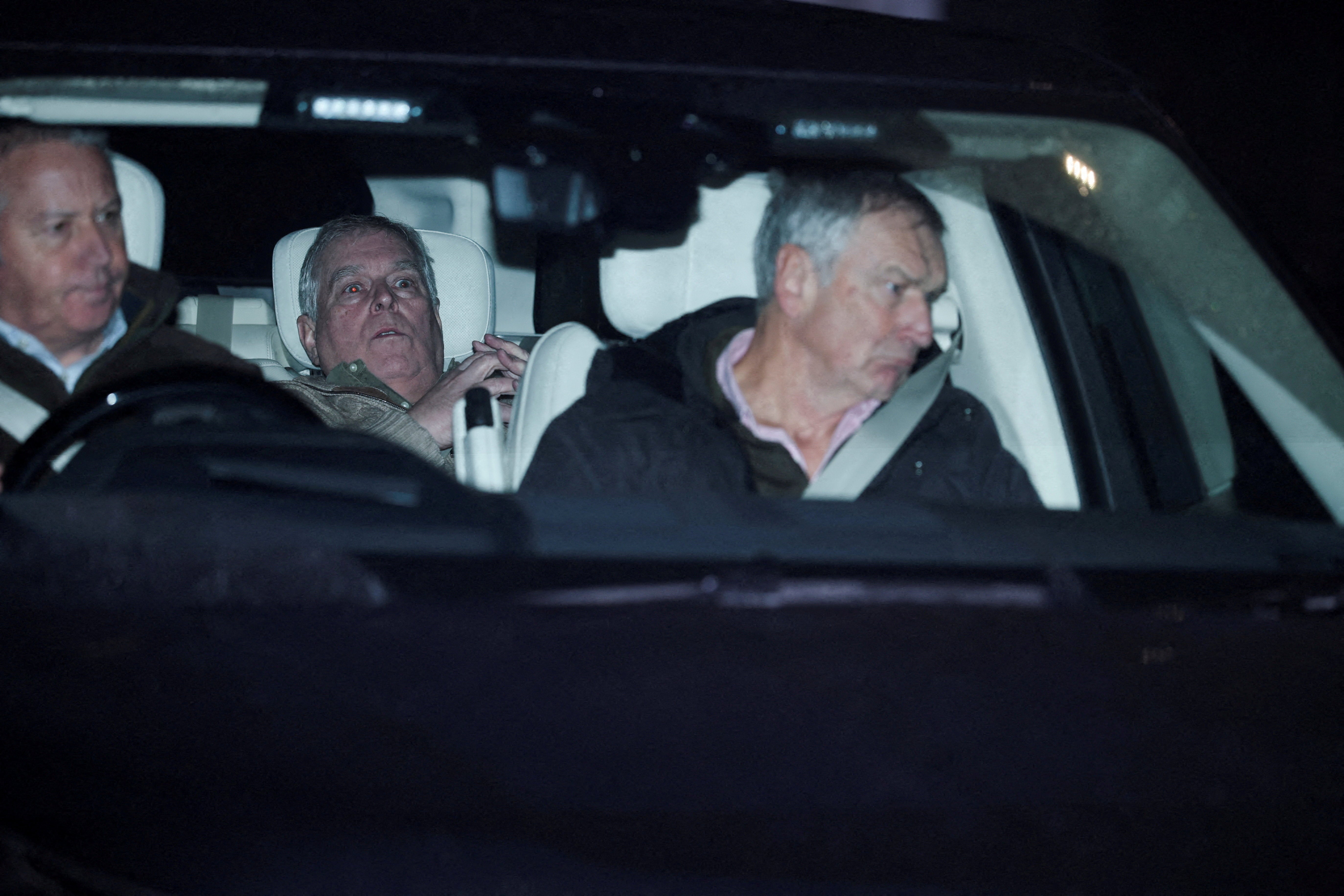 Andrew Mountbatten-Windsor when he left Aylsham Police Station following his arrest in February