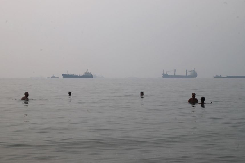 Vessels in the Strait of Hormuz near the beach of Bandar Abbas, Iran, on October 6.