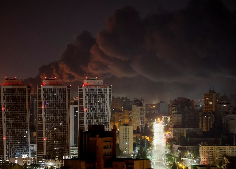 Smoke rises in the city during a Russian missile attack in Kyiv, Ukraine, October 7, 2026