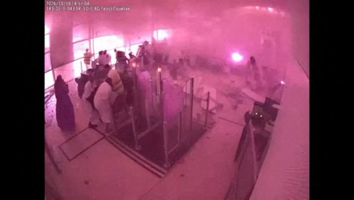 Surveillance footage shows the moment of the attack at King Khalid International Airport in Saudi Arabia